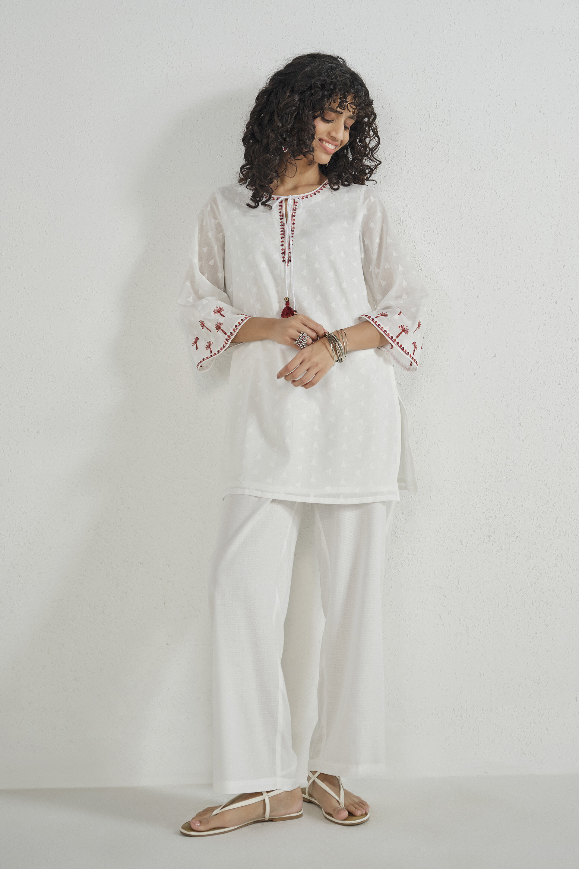 Safed Silsila Cotton Embroidered Tunic, Off White, image 2